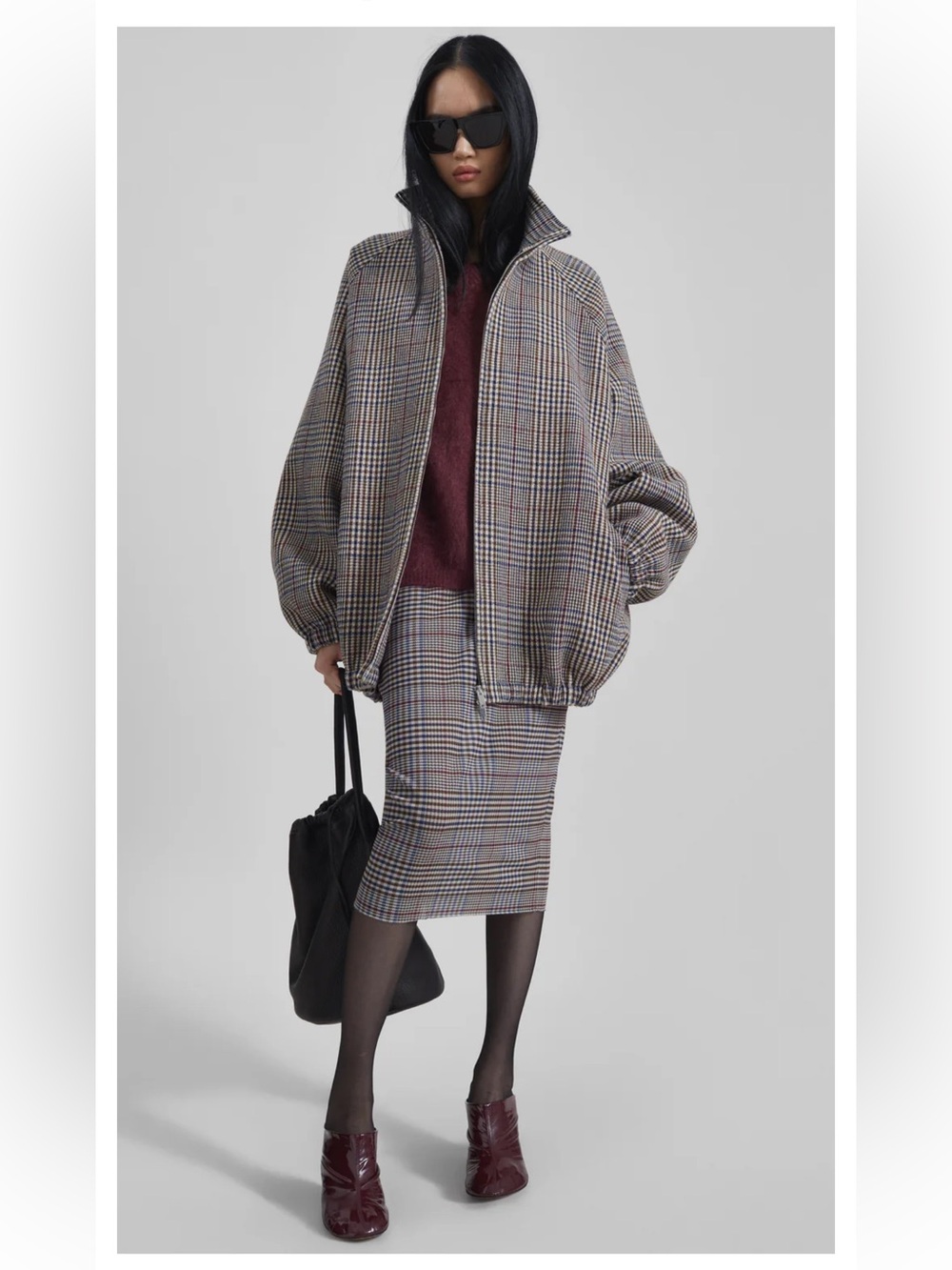 THE FRANKIE SHOP - BAXTER WOOL TRACK JACKET - BEIGE GLEN PLAID - Picture 3 of 15